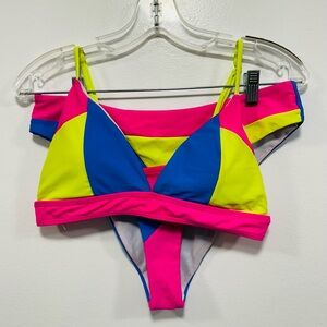 Cupshe swimsuit! neon color block, bikini women’s size large!